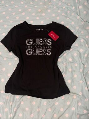 GUESS Black Short-Sleeve Logo Tee with Crystal Accents